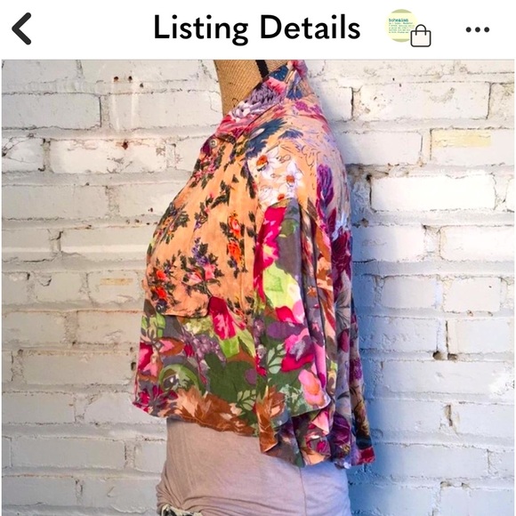 Bonjour cropped button up shirt Small / Medium EUC short sleeves - Picture 4 of 4